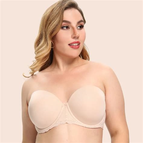 Plus Size Seamless Strapless Bra Thin Cup Anti Slip Steel Ring Gathered Push Up Bras Lace With