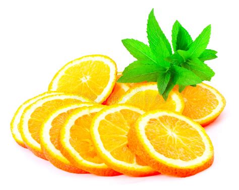 Many Sliced Oranges And Green Plant Stock Image Image Of Nature