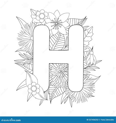 Letter H Coloring Page Floral Coloring Stock Vector Illustration Of