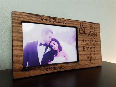 Custom Laser Engraved Wood Wedding Picture Frame And They Lived Happily