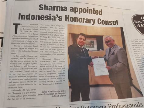 The Appointment Of Our Honorary Consul In Botswana And Presentation Of