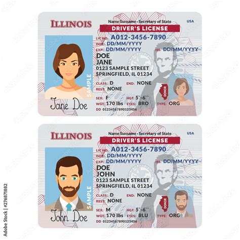 Vector Template Of Sample Driver License Plastic Card For Usa Illinois