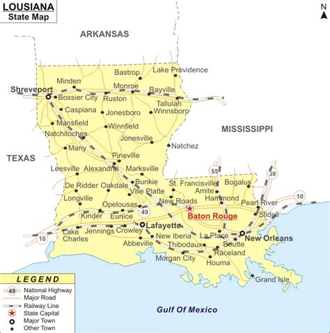 Louisiana Map With Cities And Towns Map Vector