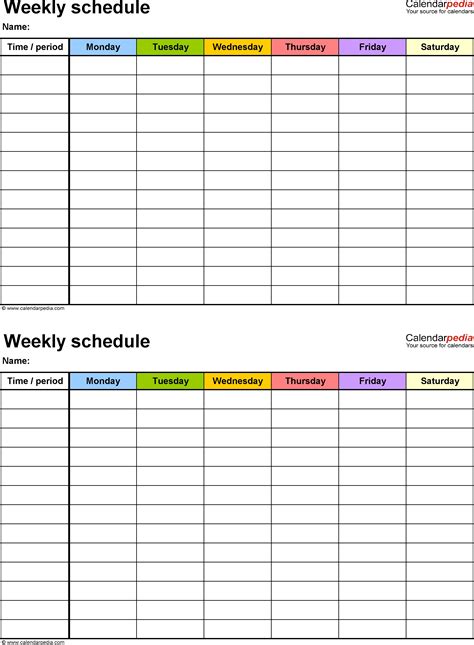 5 Day Weekly Timetable Blank 6 Periods