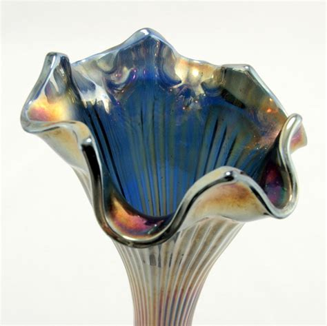 Fenton Fine Rib Cobalt Blue Carnival Glass Vase Antique Expresiones Arte