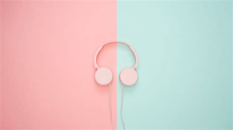 Download Wallpaper 2048x1152 Headphones Minimalism Pink Pastel