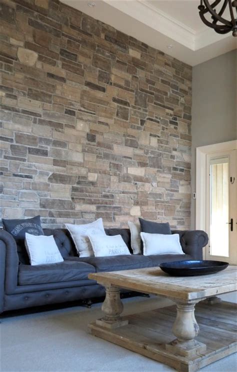 Interior Stone Accent Walls Contemporary Living Room