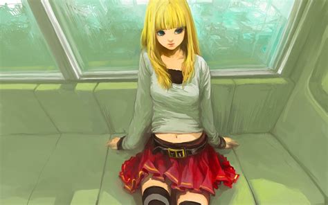 Blonde Anime Girl Sitting Wallpaper 1920x1200 14727