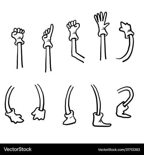 Hand Drawn Set Cartoon Arm And Cartoon Leg Vector Image