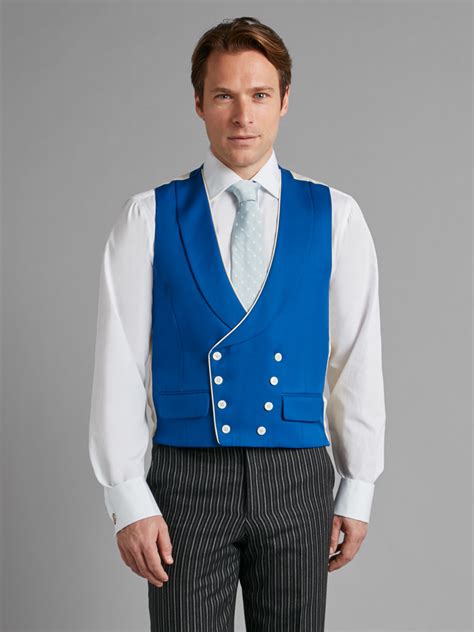 Oliver Brown Double Breasted Wool Waistcoat Royal Blue Oliver Brown