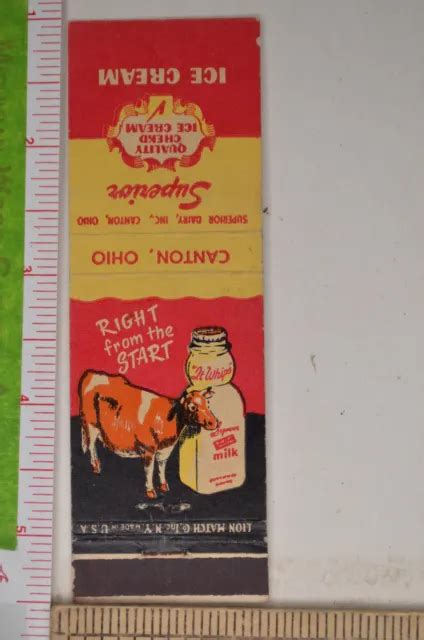 Vintage Matchbook Cover Superior Ice Cream Dairy Canton Ohio S