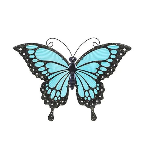 Luxenhome Blue Butterfly Glass And Metal Outdoor Wall Decor Whao1167