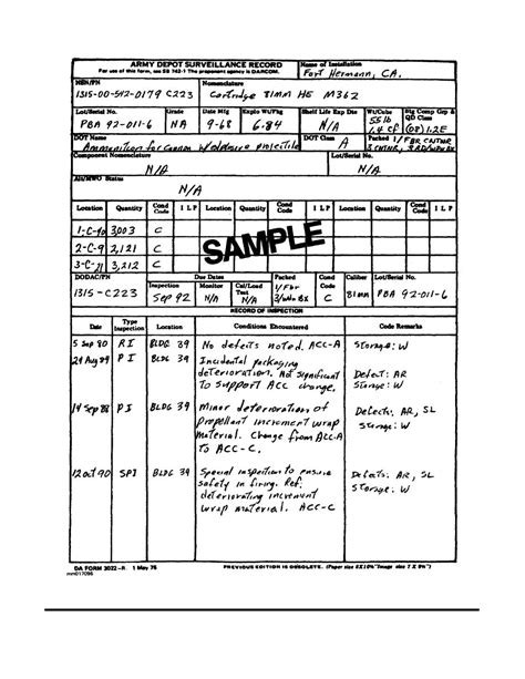 Figure 2 4 A Sample Of A Completed Da Form 3022 R Army Depot