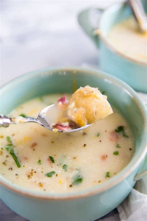 Different recipes affect the caloric content of any of these soups. potato leek soup with bacon and cheese | Potato leek soup, Leek soup, Healthy sweet snacks