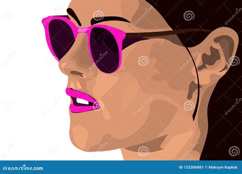 Girl In Pink Sunglasses With Dark Hair Stylish Vector Illustrat Stock Vector Illustration Of