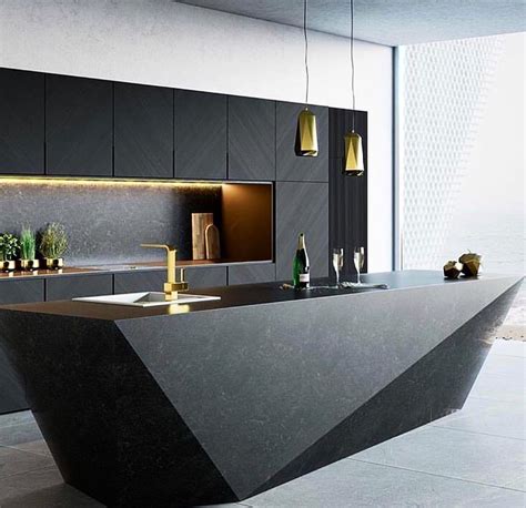 One that features modern conveniences with a modern vibe as well. Modern matte black kitchen with gold finishes | Kitchen ...