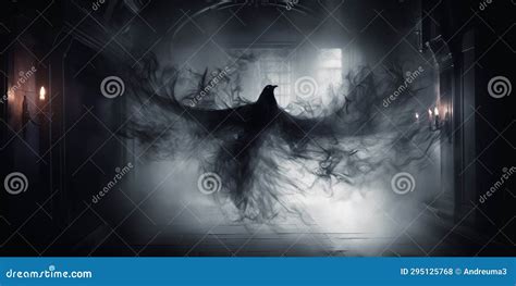 Mysterious Fantasy Ghost Raven Coming Out Of The Smoke Stock