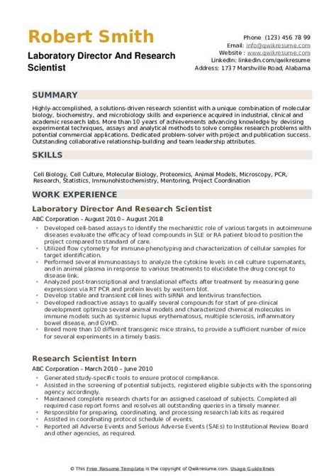 Research Scientist Resume Samples Qwikresume