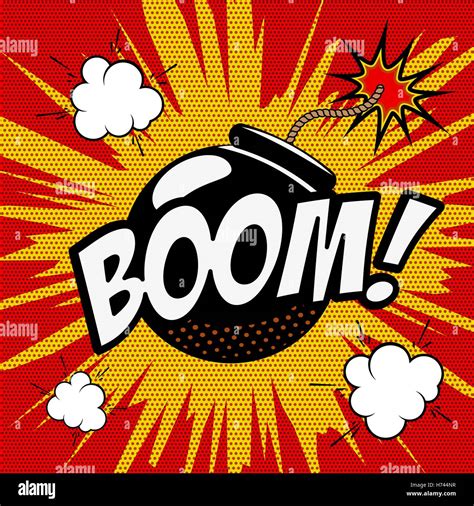 Boom Comic Style Phrase On Colorful Background Cartoon Bomb Explosion
