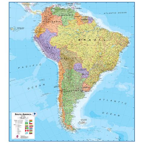 South America 17 Wall Map Blue Oceans Zuid Amerika Wandkaarten
