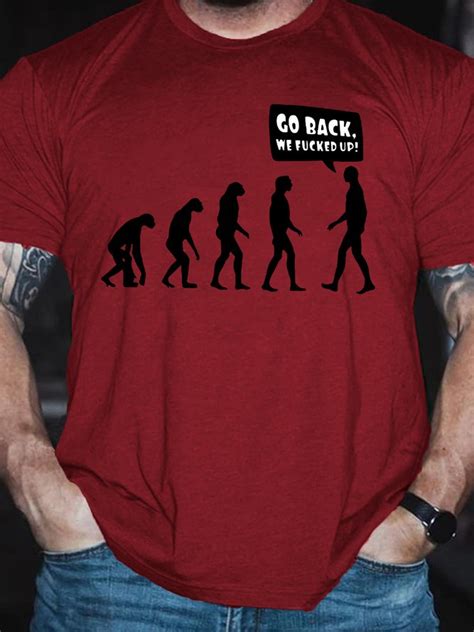 men‘s funny evolution go back we fucked up crew neck casual t shirt lilicloth