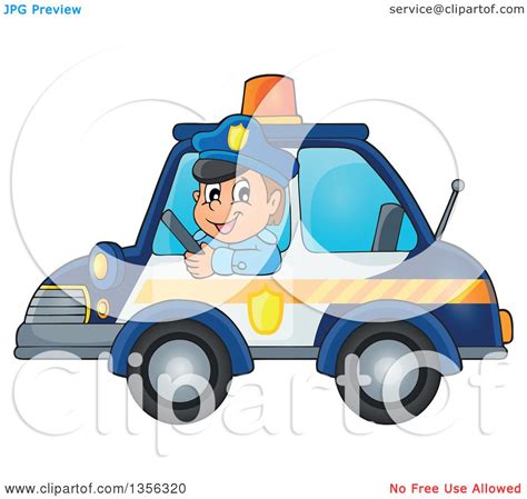 Clipart Of A Cartoon White Male Police Officer Driving A