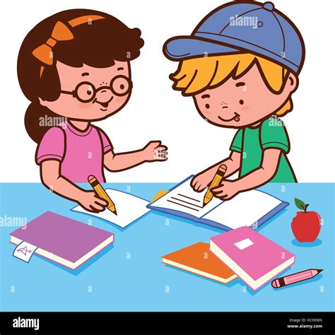 Niña Y Niño Hacer Los Deberes Imagen Vector De Stock Alamy