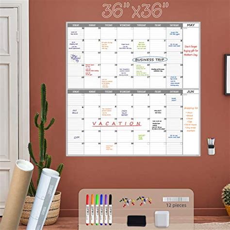 Large Dry Erase Wall Calendar 36x36 Inches Blank Undated Reusable 2