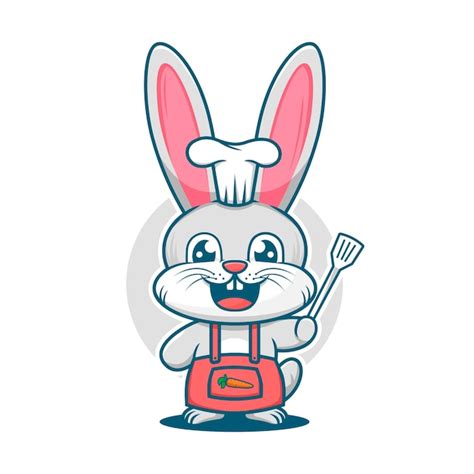 Premium Vector Cute Rabbit Chef With Spatula Cartoon Mascot Logo Template