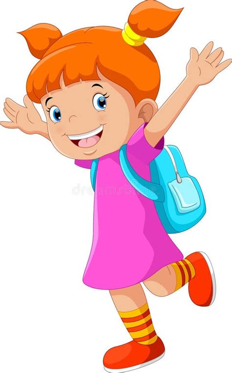 Szczęśliwa Mała Dziewczynka Z Plecakiem Iść Szkoła Ilustracji Ilustracja Złożonej Z