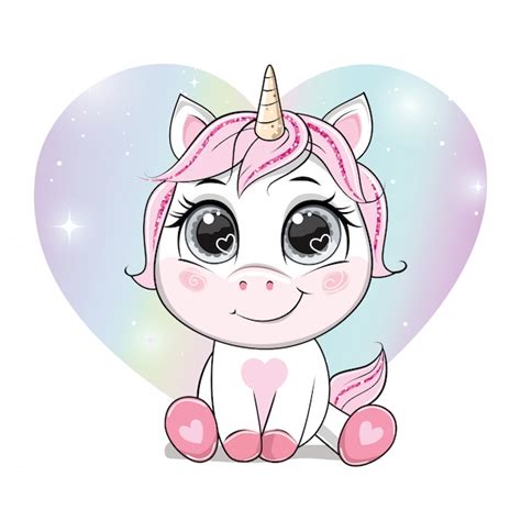 Premium Vector Vector Cartoon Unicorn Over Rainbow In The Heart Shape