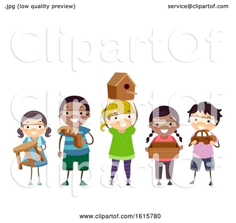 Stickman Kids Holding Woodwork Illustration By Bnp Design Studio 1615780