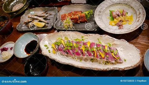 An Array Of Japanese Grilled Seafood Dishes Stock Image Image Of