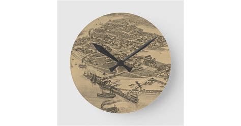 Vintage Pictorial Map Of Cedar Key Fl 1884 Round Clock Zazzle