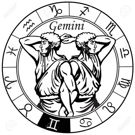 gemini astrological horoscope sign in the zodiac wheel. Black