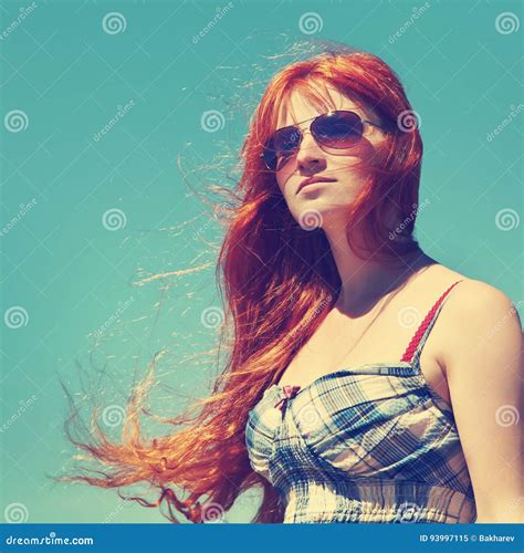 Redhead Woman In Sunglasses Stock Image Image Of Sensuality Pretty