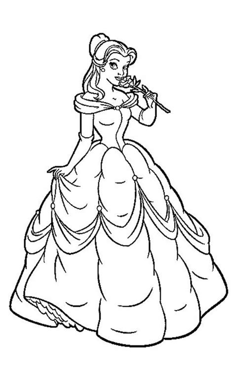 Princess Belle In Her Beautiful Gown On Disney Princesses Coloring Page : Kids Play Color