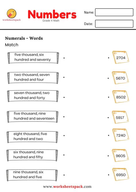 Numerals Words Worksheet Grade 4 Math Worksheetspack
