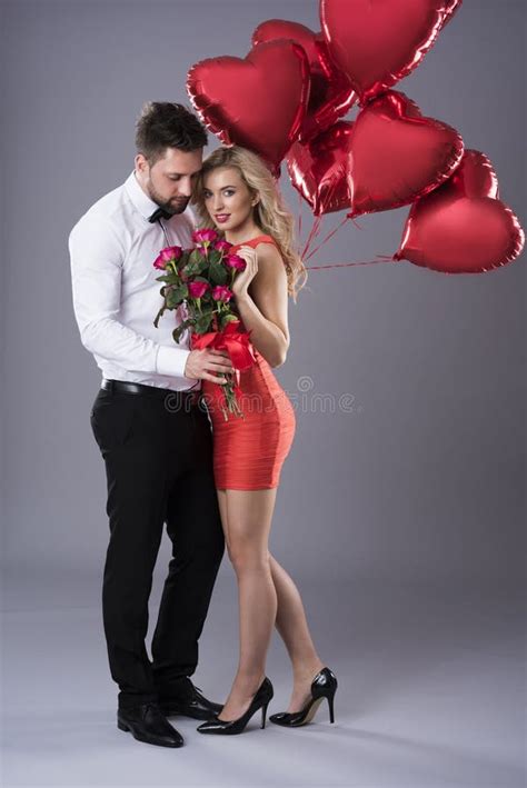 Valentines Couple Stock Photo Image Of Celebration Bouquet 97674398