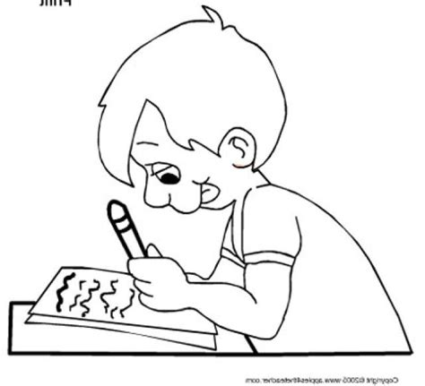 Enfant Qui écrit Dessin Élégant Stock Coloriage Un élève Travaille