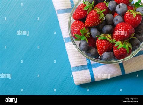 Glass Bowl With Assortment Berries Blueberries Strawberries And