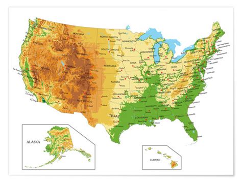 Topographic Map Of Usa Posters And Prints