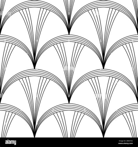 Art Deco Pattern Fanning Seamless Black And White Background Stock
