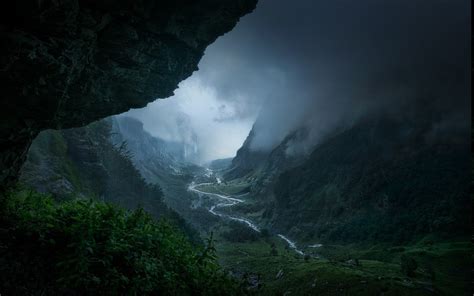 Valley Mountain Mist France Nature River Forest Shrubs Storm