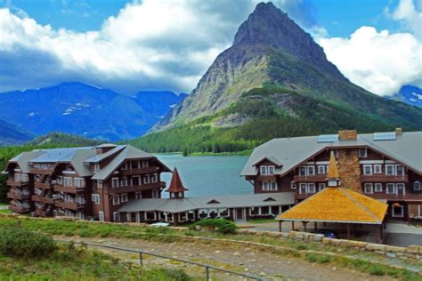 Awe Inspiring View Of Many Glacier Hotel And Swiftcurrent Lake