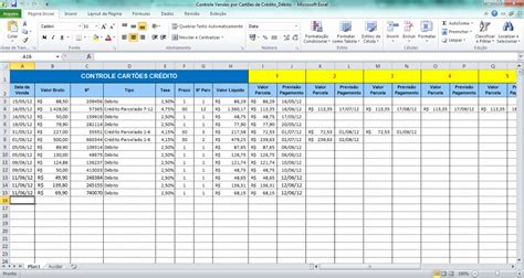 Planilha Excel Controle Vendas Cartões De Crédito E Débito R 2000
