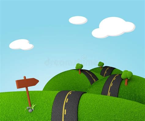 Long Way Ahead Cartoony Illustration Of A Long Road Passing Through