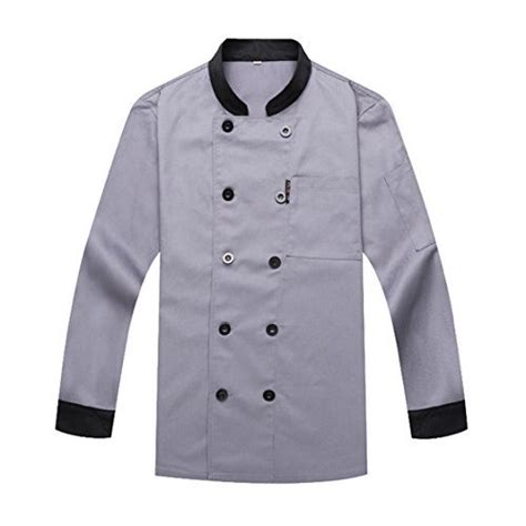 Chef Coat Chef Jacket Service Uniform Long Sleeves Grey Size L Label3xl Apparel Accessories