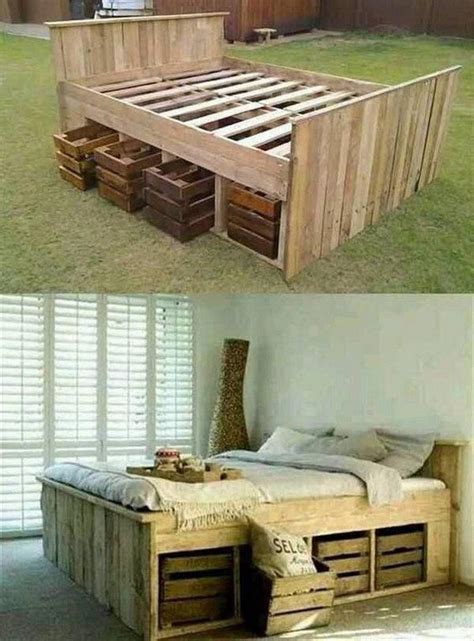 28 Diy Pallet Bed With Crates Under That Can Pull Out Wood Bed Frame