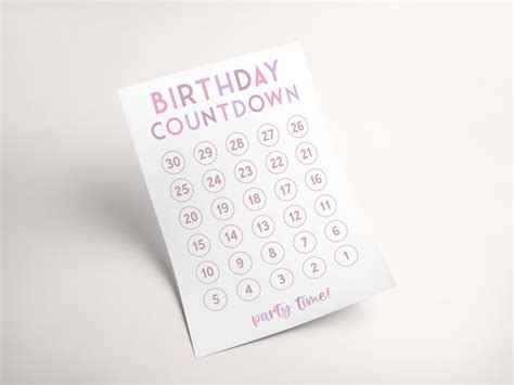 Birthday Countdown Printable Template Kids Bday Party Etsy